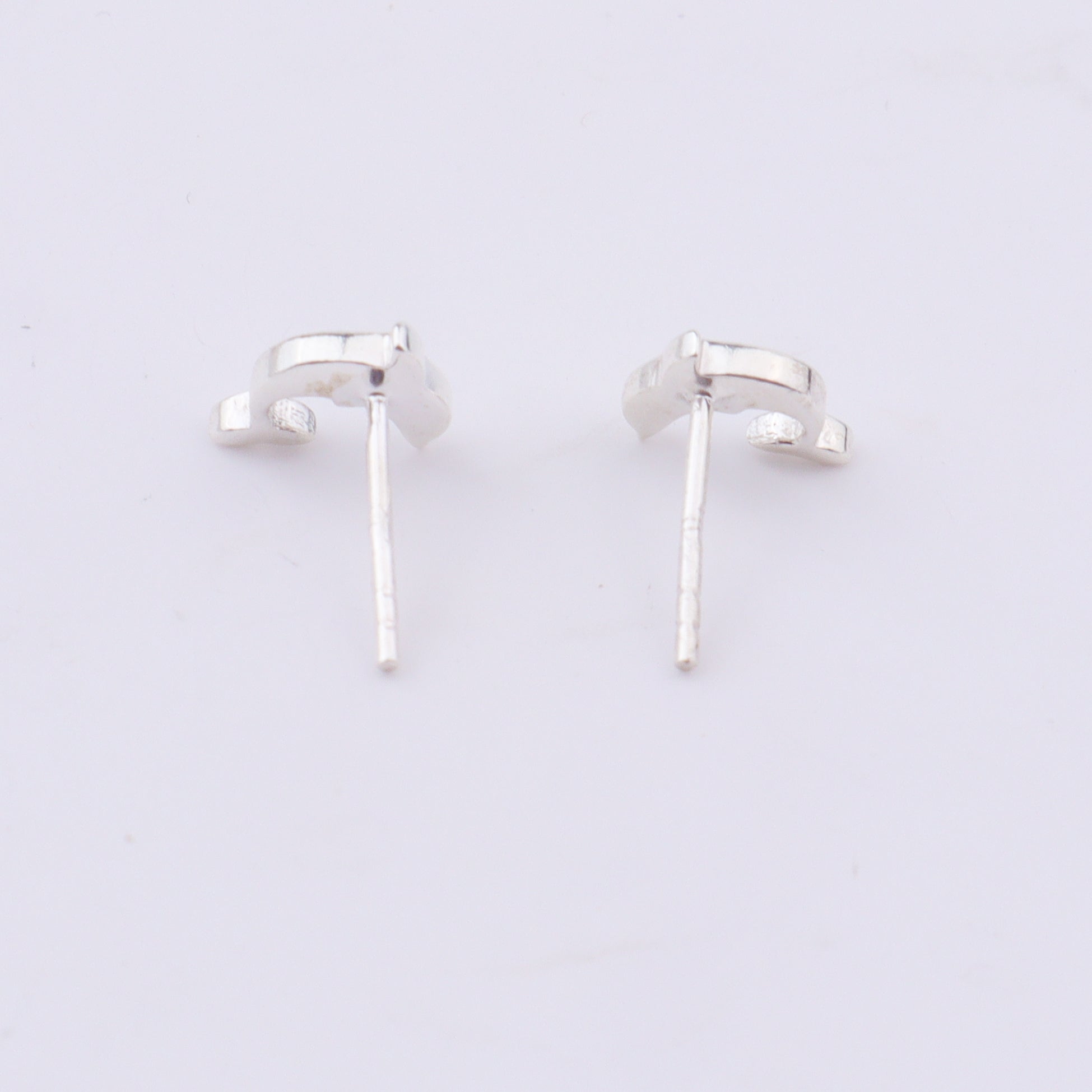 Woman wearing silver dolphin earrings close-up