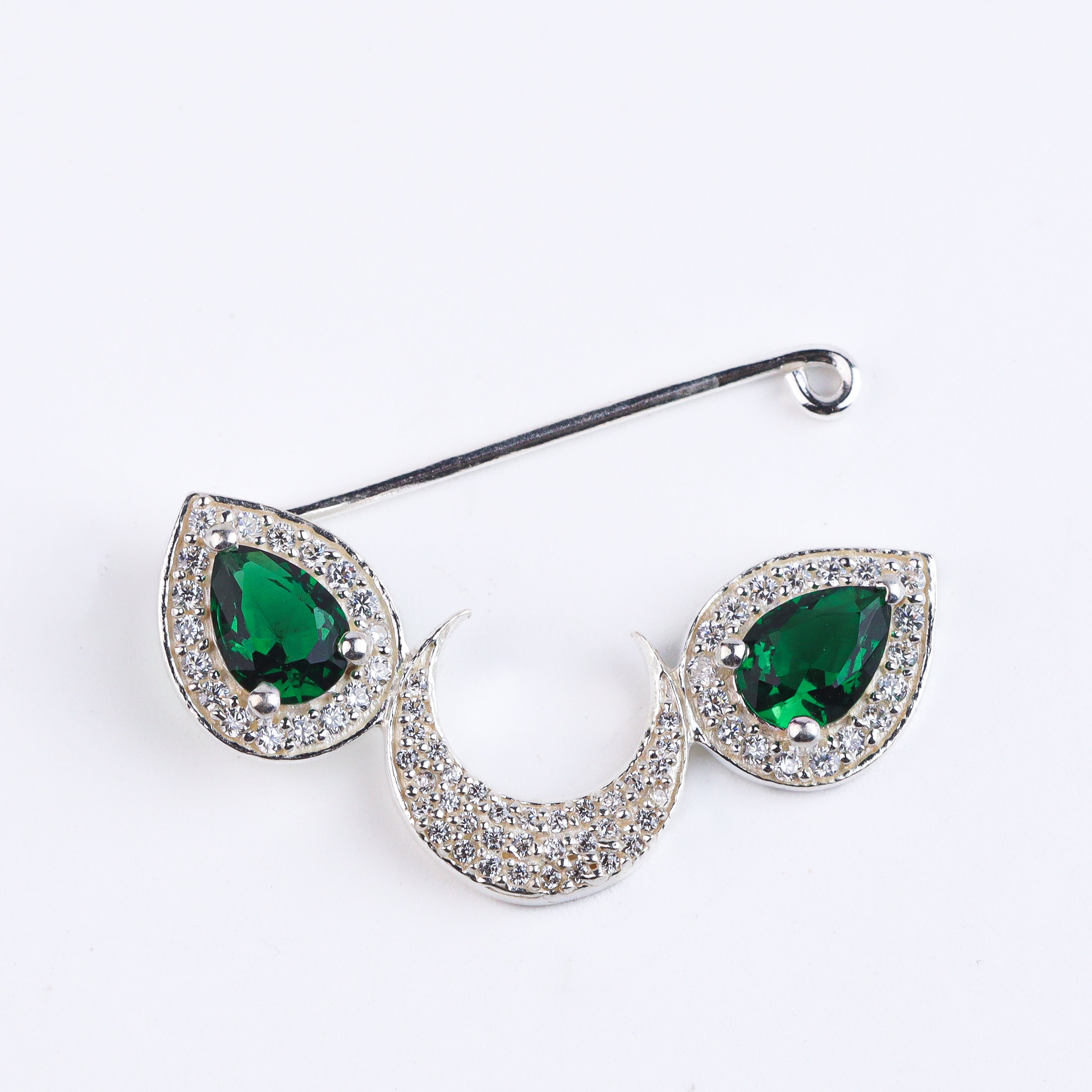 Silver chandrakor green drop nath with cz stones Clipon (big)