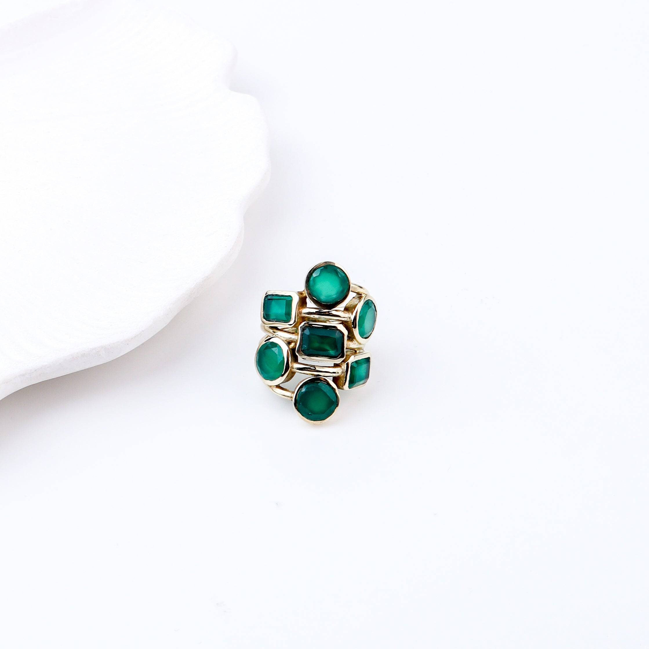 Model styling Brass Fashion Ring with an elegant ethnic outfit for a statement jewellery look