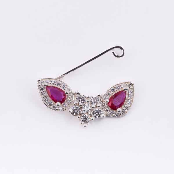 Silver flower pink drop Nath with CZ stones clip-on jewelry