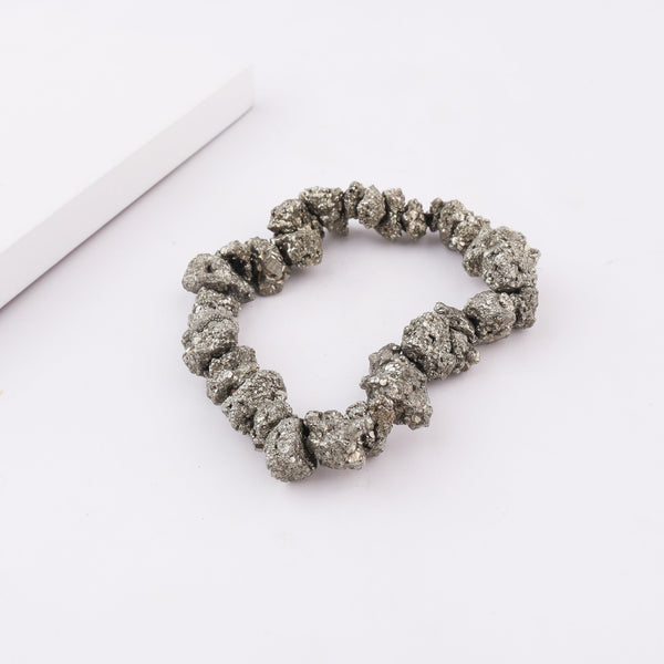 Close-up of silver pyrite bracelet