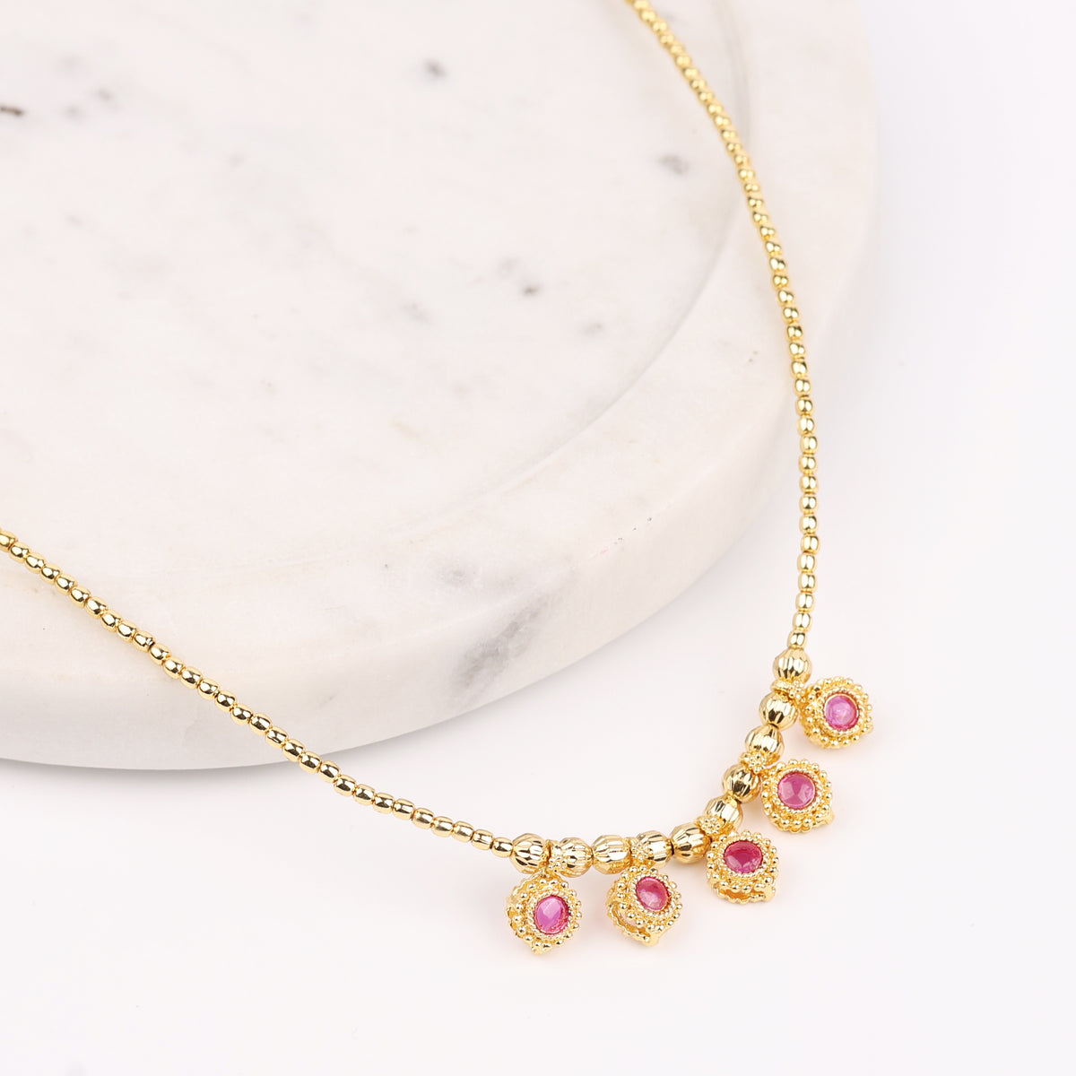 22K Gold Plated Fashion Pink Stone Set