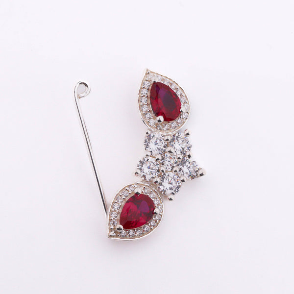 Silver flower pink drop nath with cz stones clipon (Big)