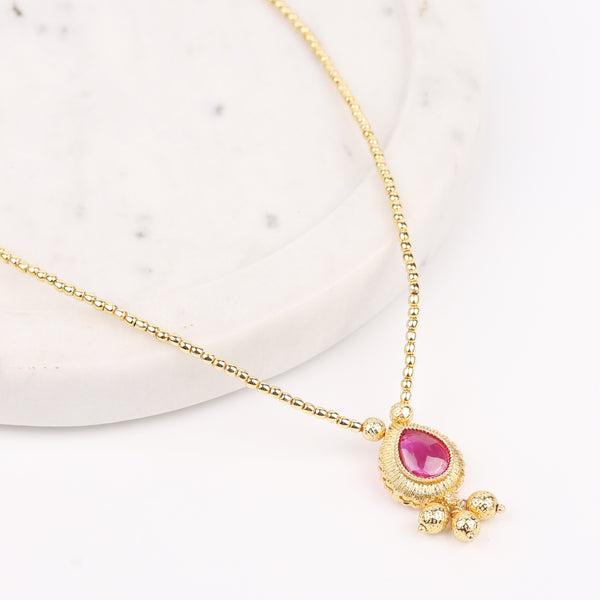 22K Gold Plated Fashion Pink Drop Necklace