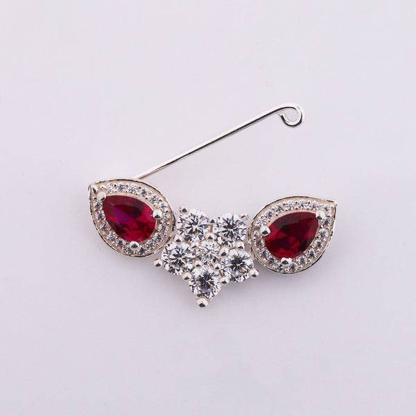 Silver flower pink drop nath with cz stones clipon (Big)