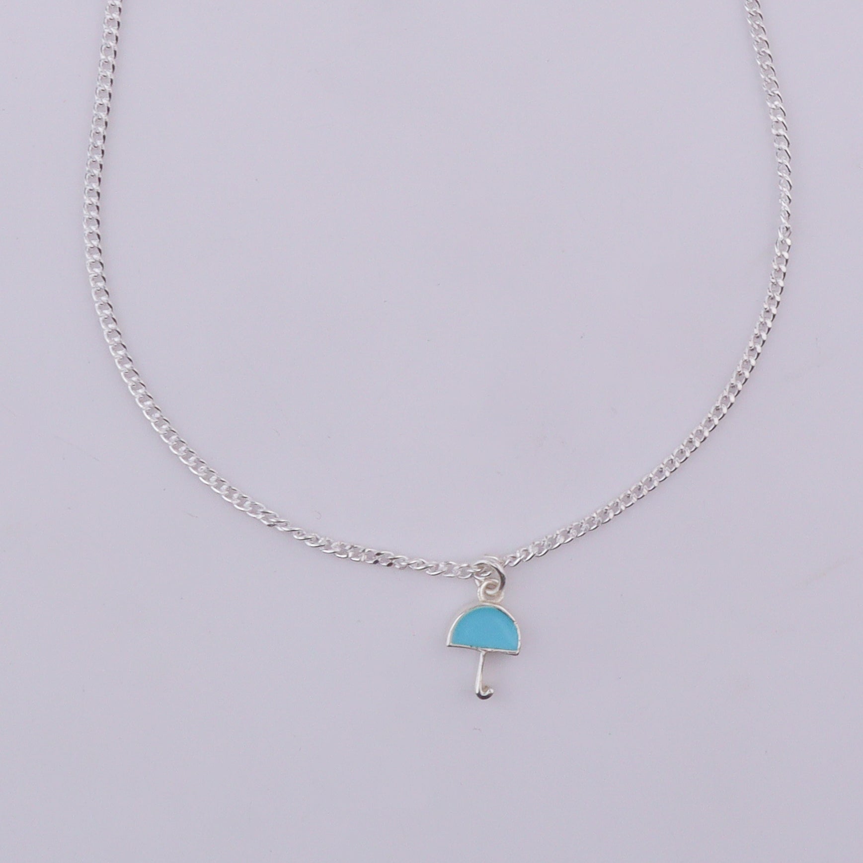Silver umbrella pendant necklace with adjustable chain