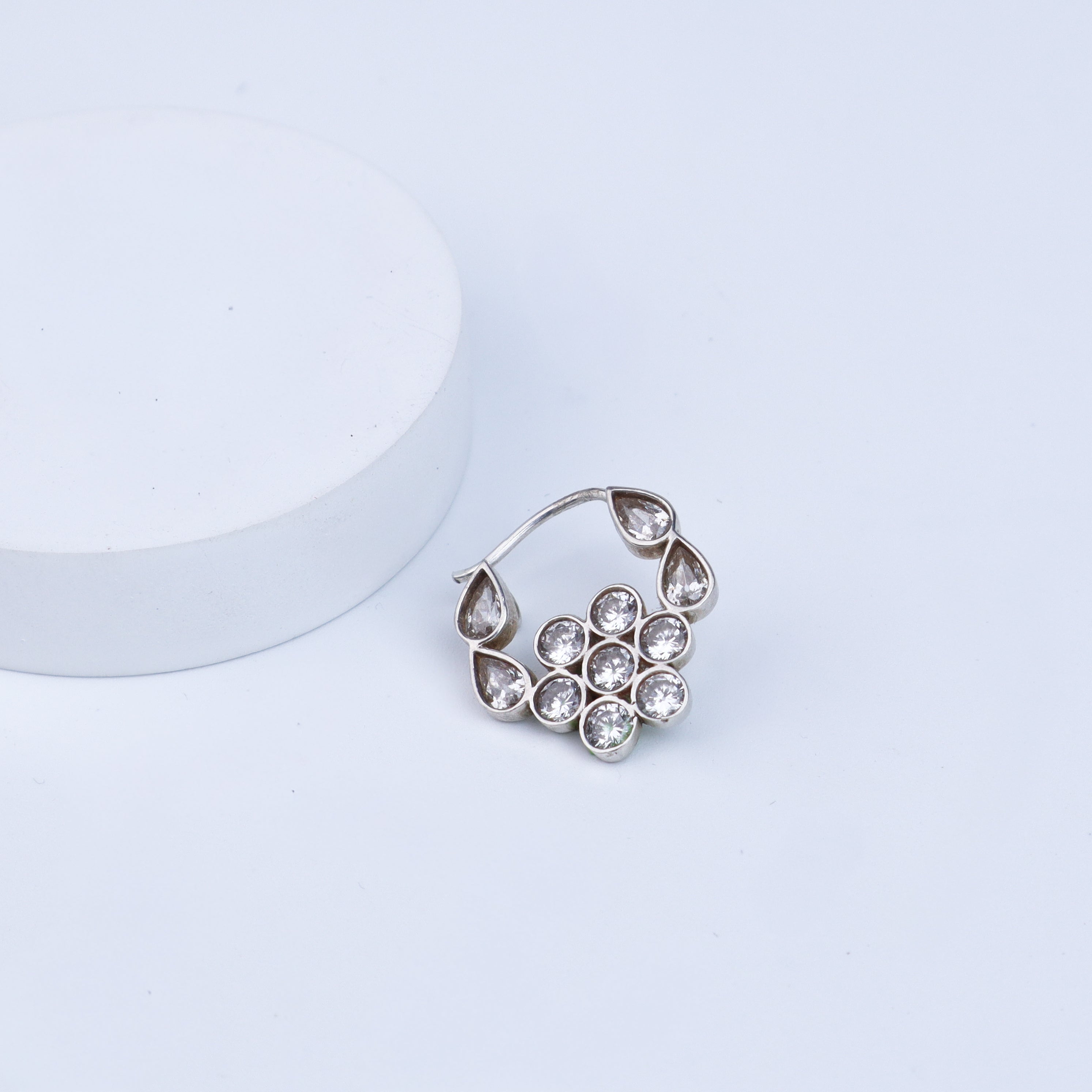 Silver Nath Floral | CZ | 92.5 Silver | (Left, Pierced)
