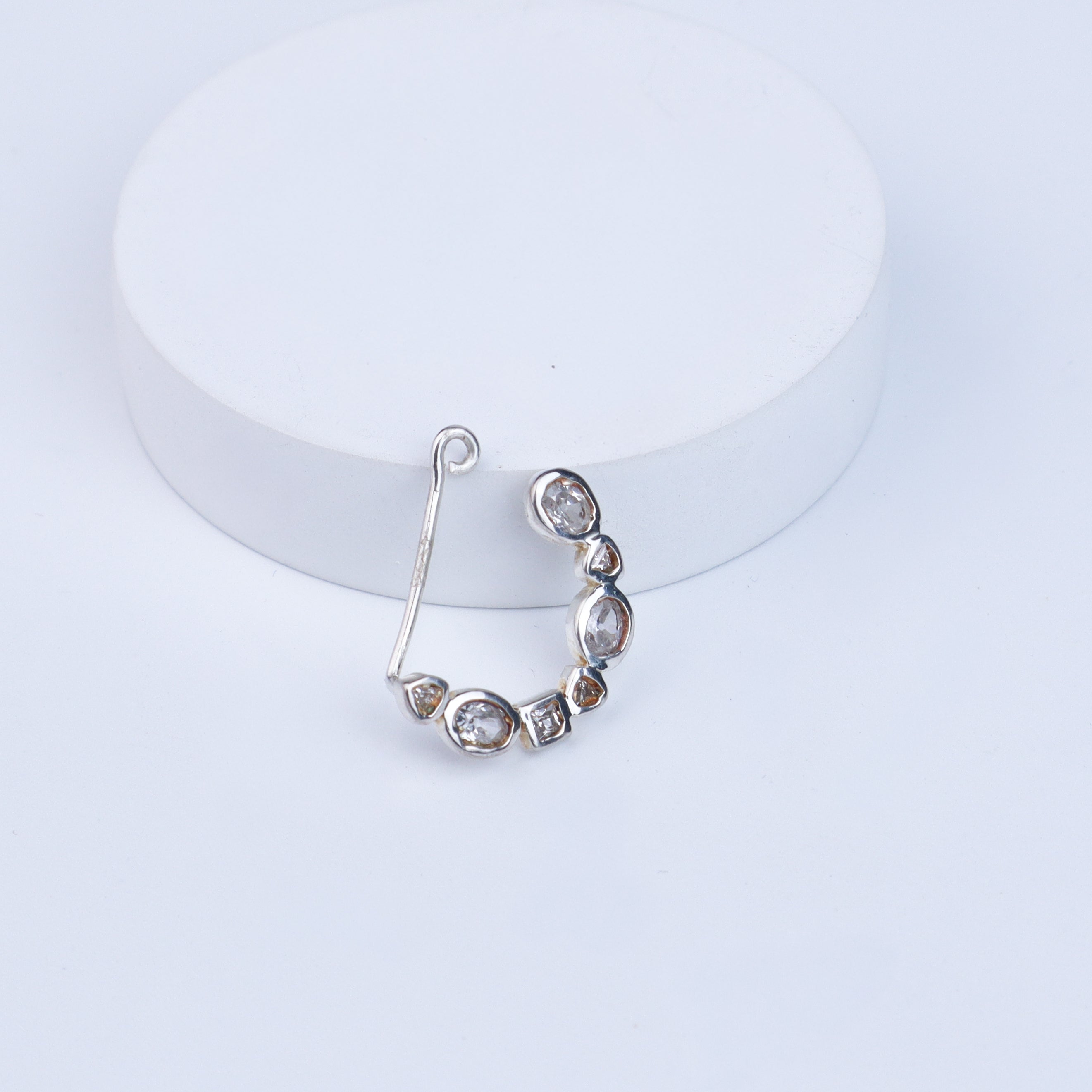 Silver Small Nath Stones | CZ | 92.5 Silver | (Left, Clip on)