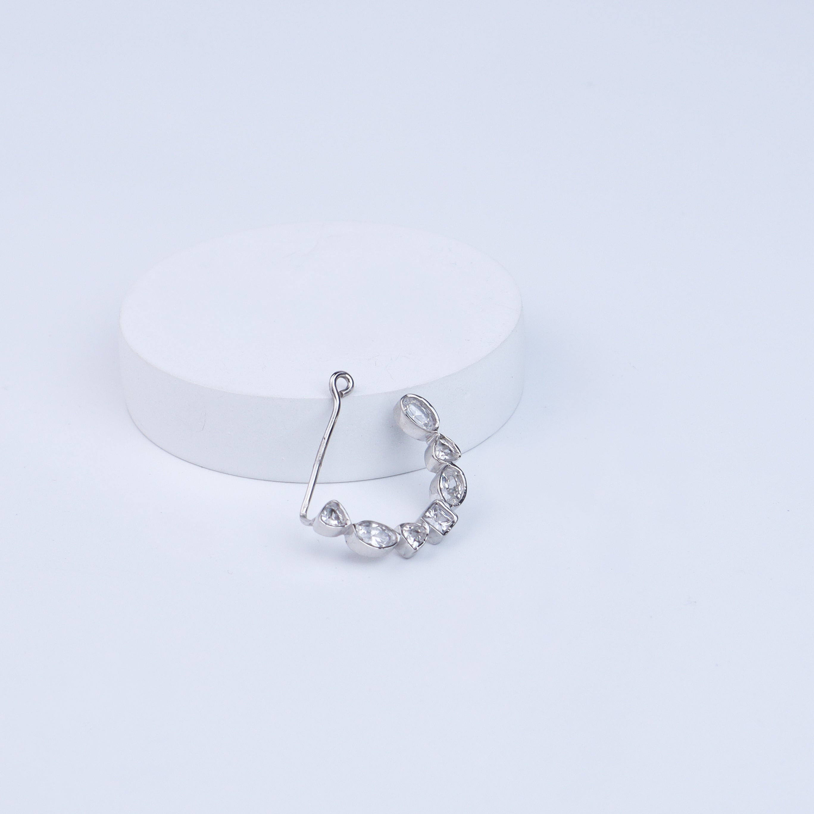Silver CZ Nath Stones (Left, Clip on)
