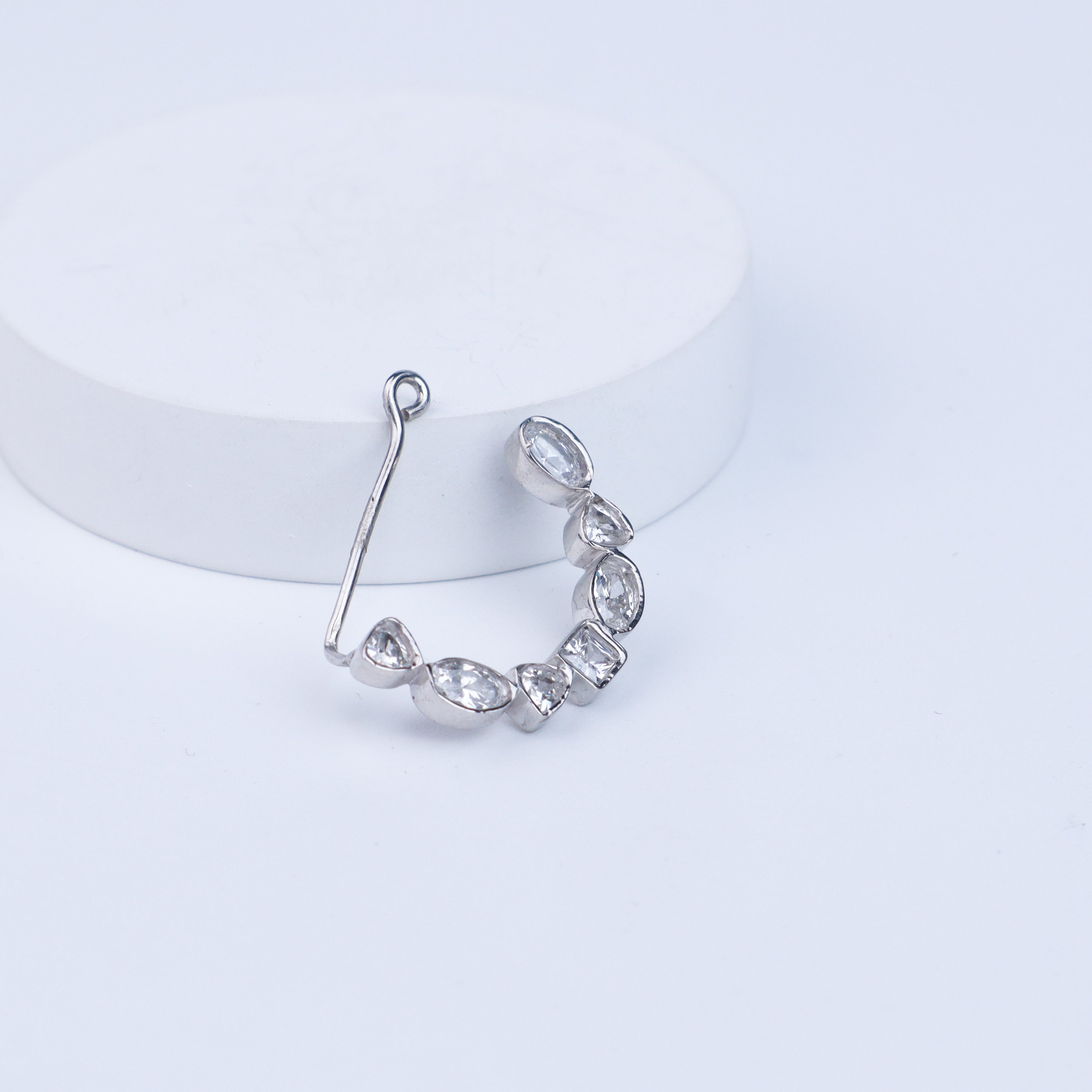 Silver CZ Nath Stones (Left, Clip on)