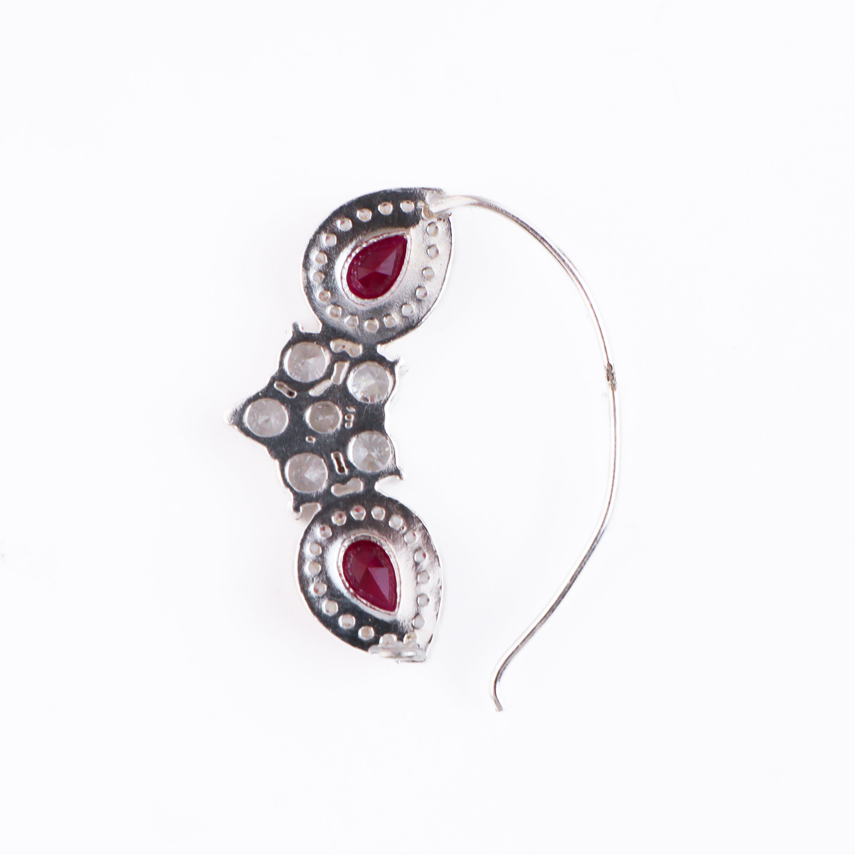 Silver flower pink drop nath with cz stones pierced (Big)