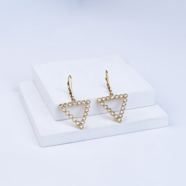 Triangle Silver Earring | CZ | 92.5 Silver | 22K Gold Plated