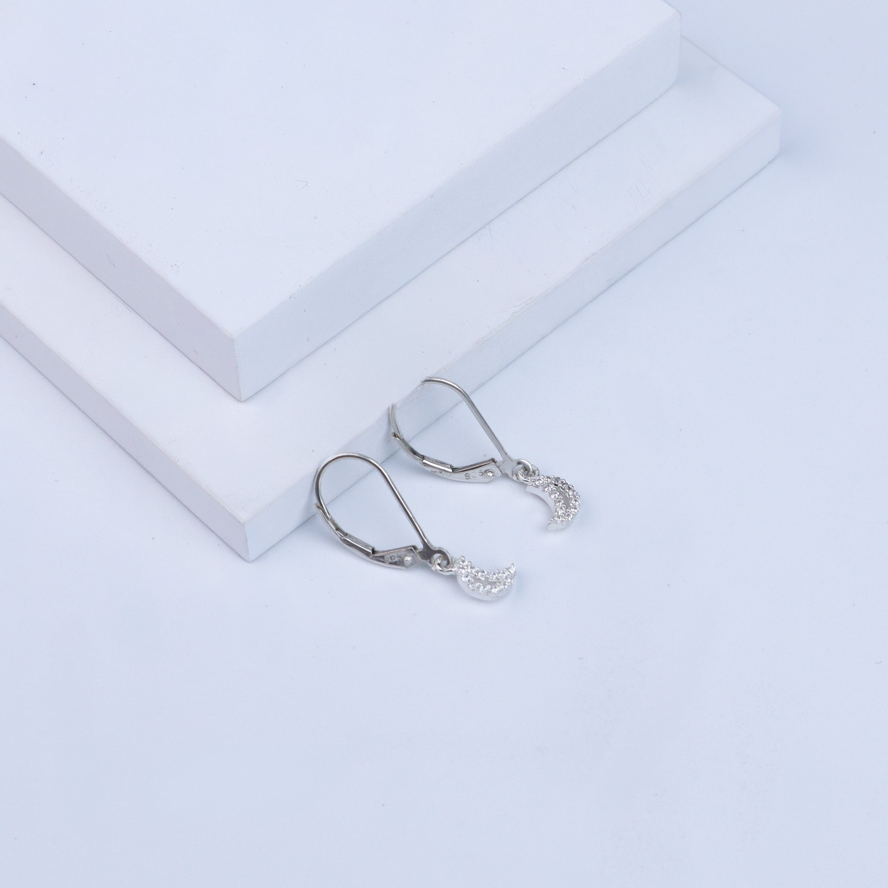 silver CZ moon earrings for daily wear