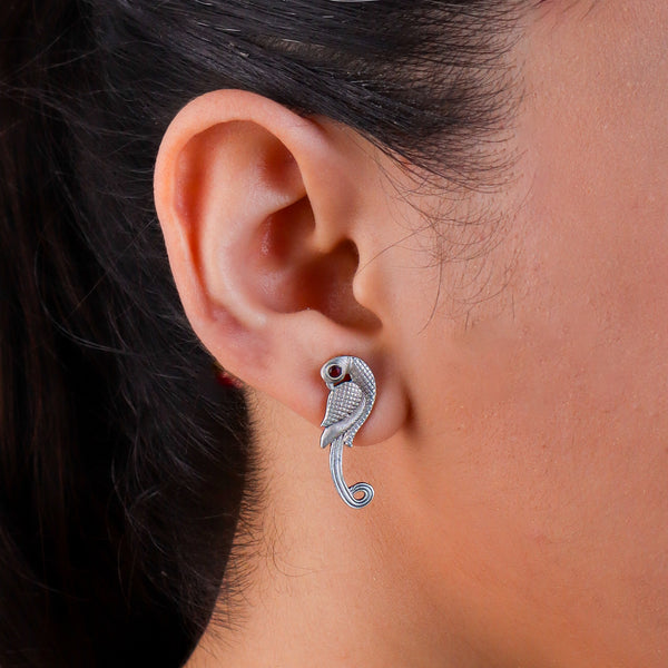 Parrot Oxidized Silver Earrings