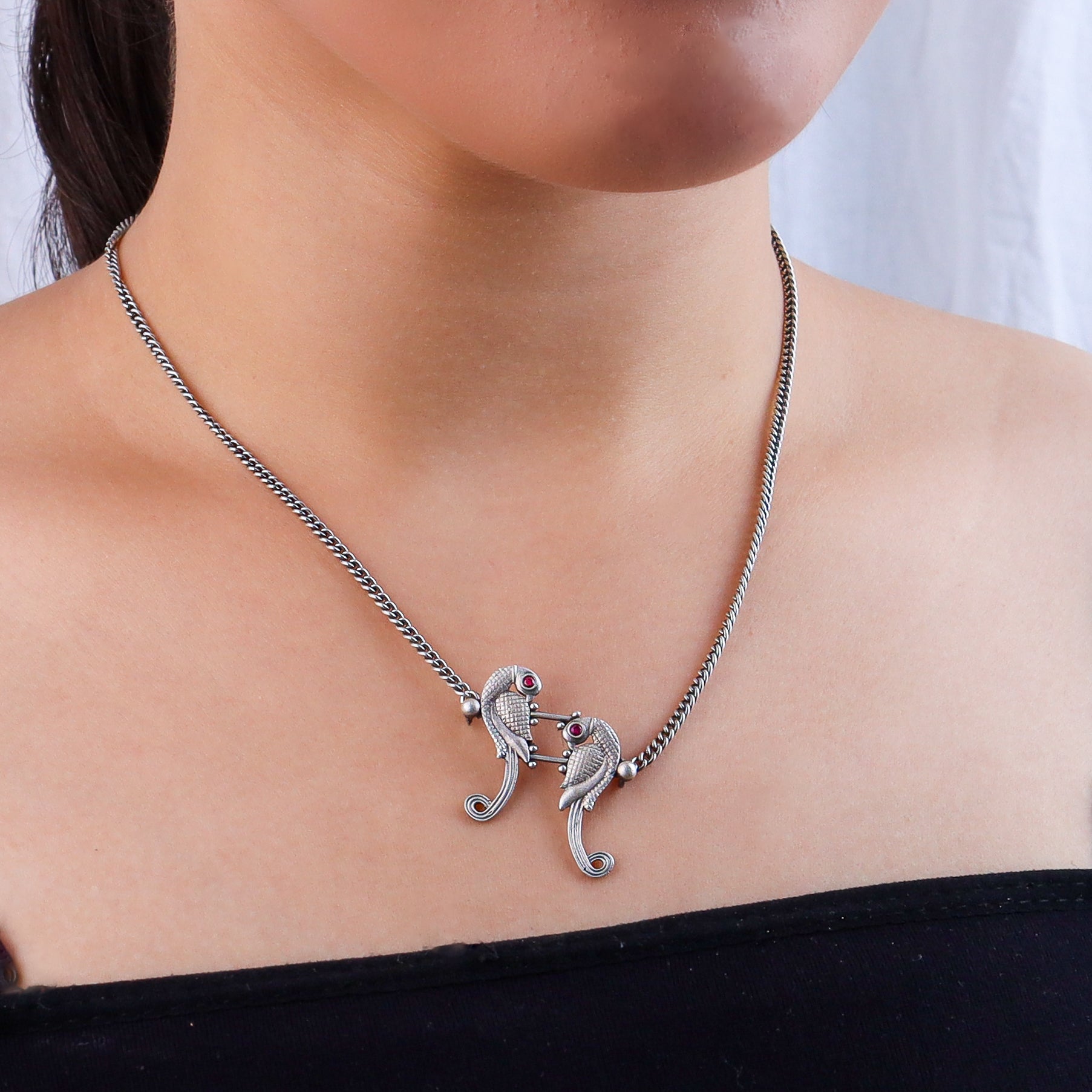 Parrot Pendant Oxidized Silver Necklace