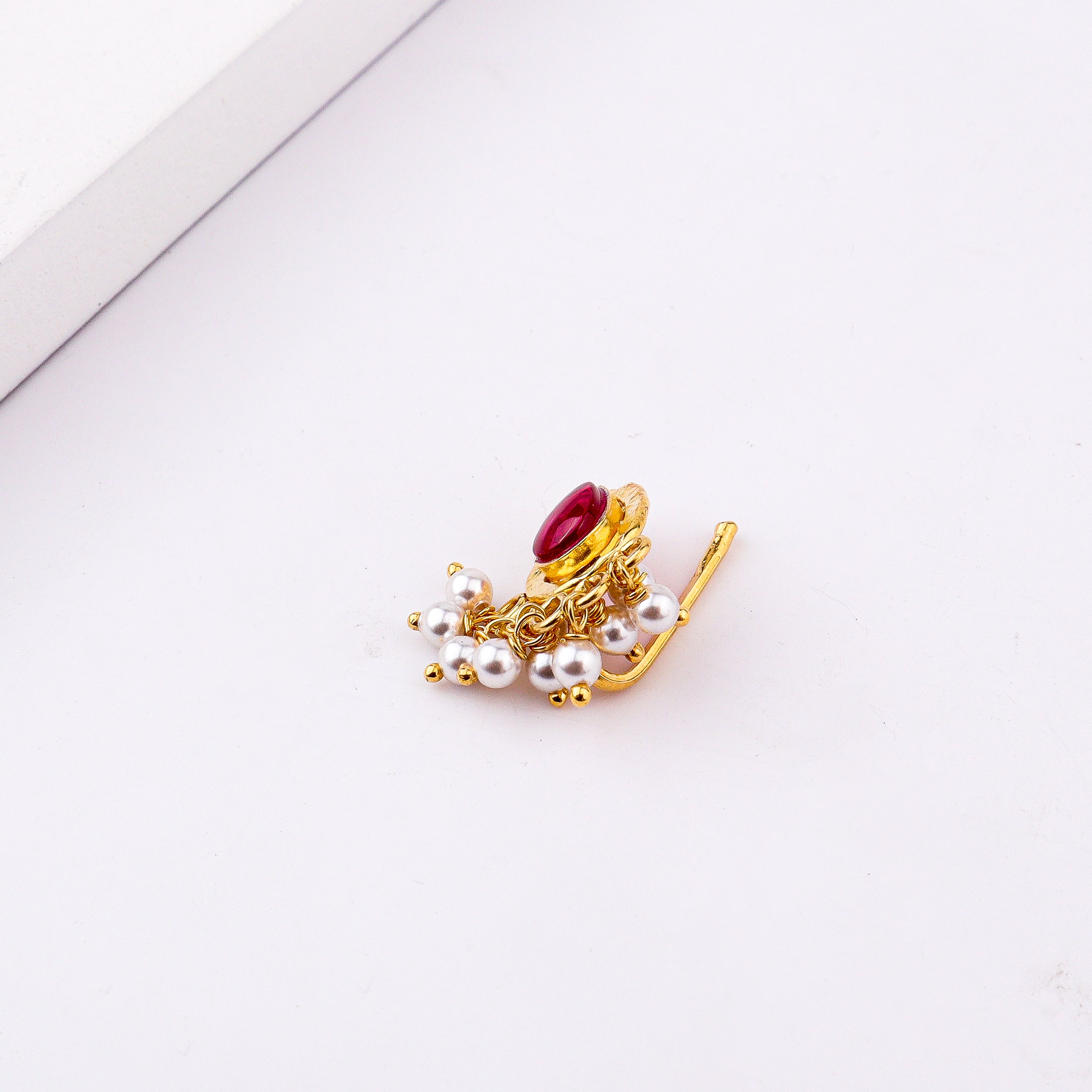 Pink Drop Clip-On Nose Pin | 22K Gold-Plated (Large)
