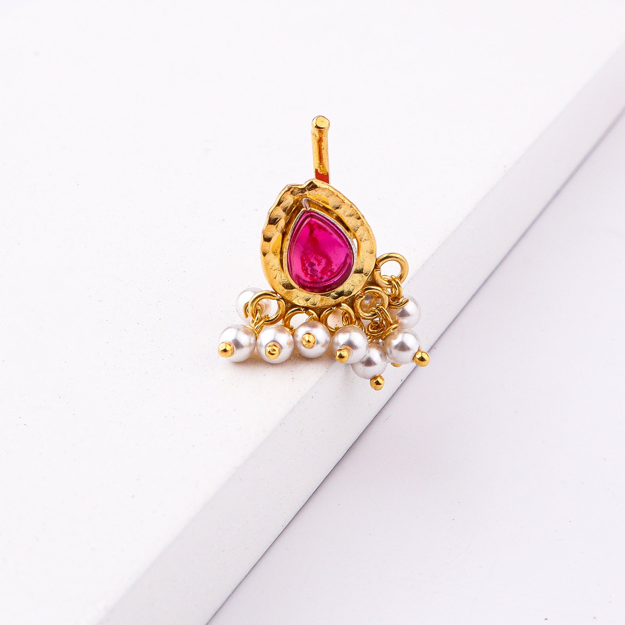 Pink Drop Clip-On Nose Pin | 22K Gold-Plated (Large)