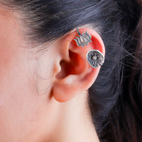 Lotus & Saroj Parna Oxidized Silver Earcuff (Single)