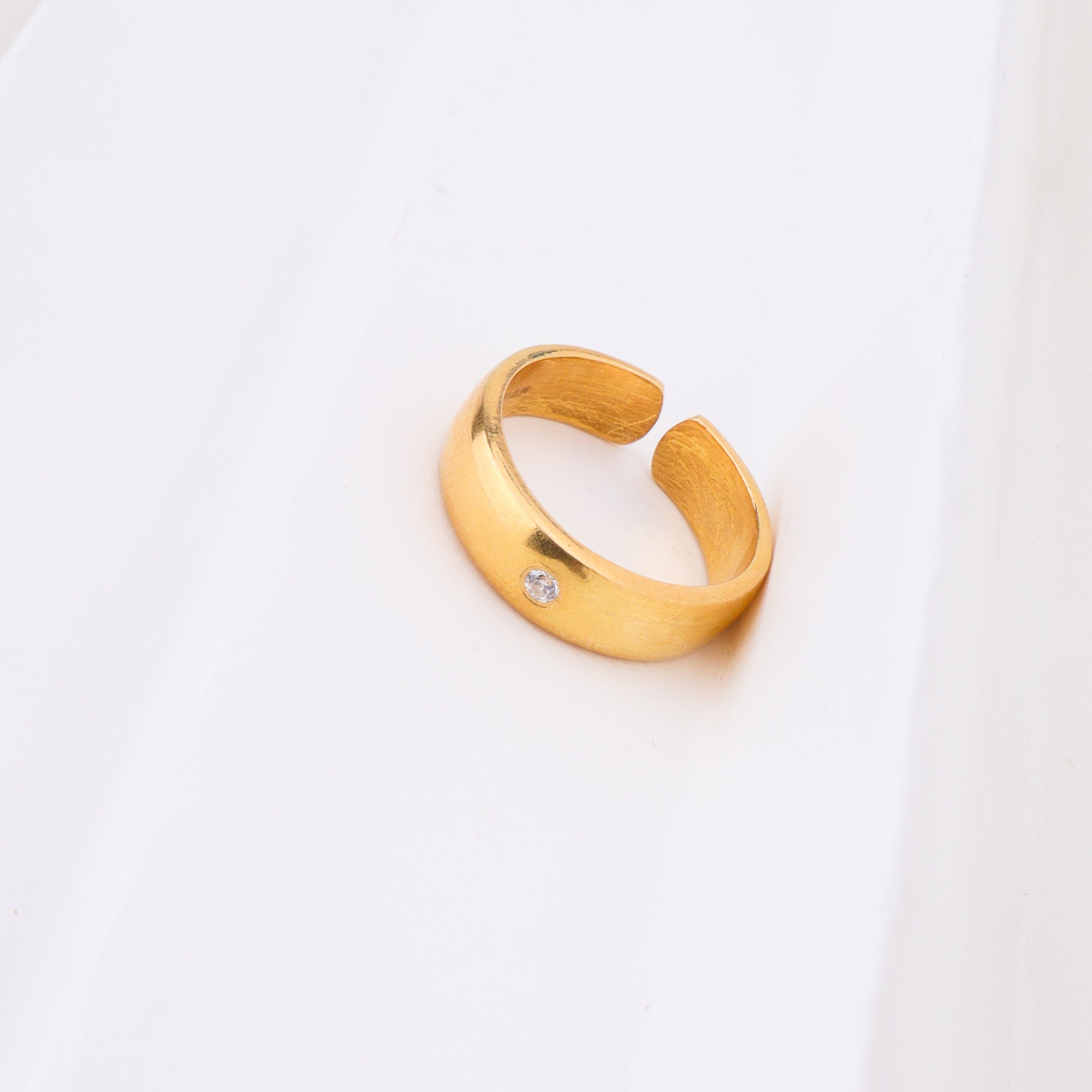 Silver CZ Unisex Band Ring | 22K Gold-Plated