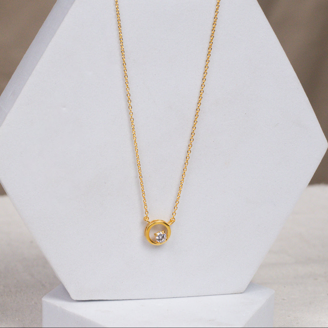 Silver Necklace with CZ Circle Pendant | 92.5 Silver | 22K Gold Plated