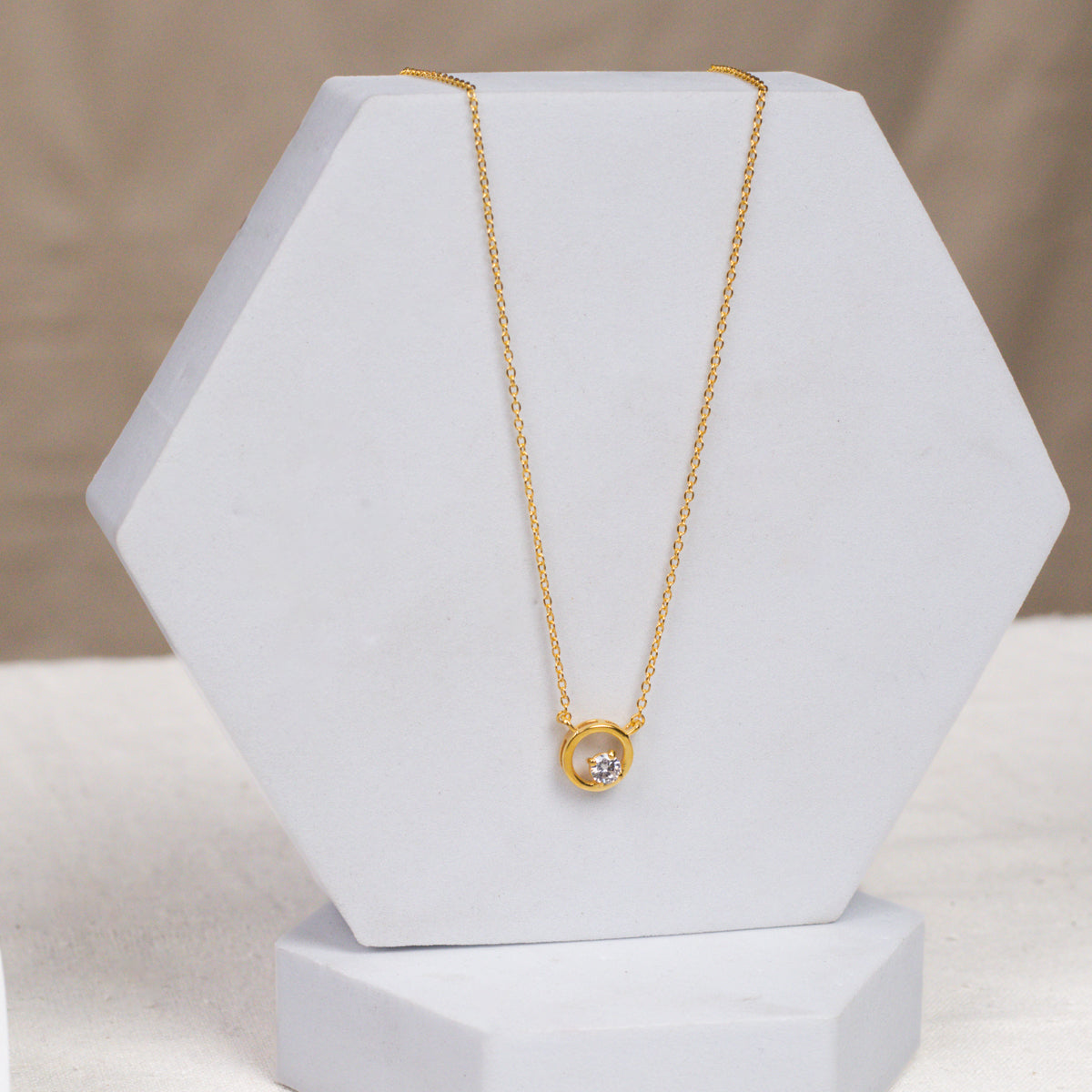 Silver Necklace with CZ Circle Pendant | 92.5 Silver | 22K Gold Plated