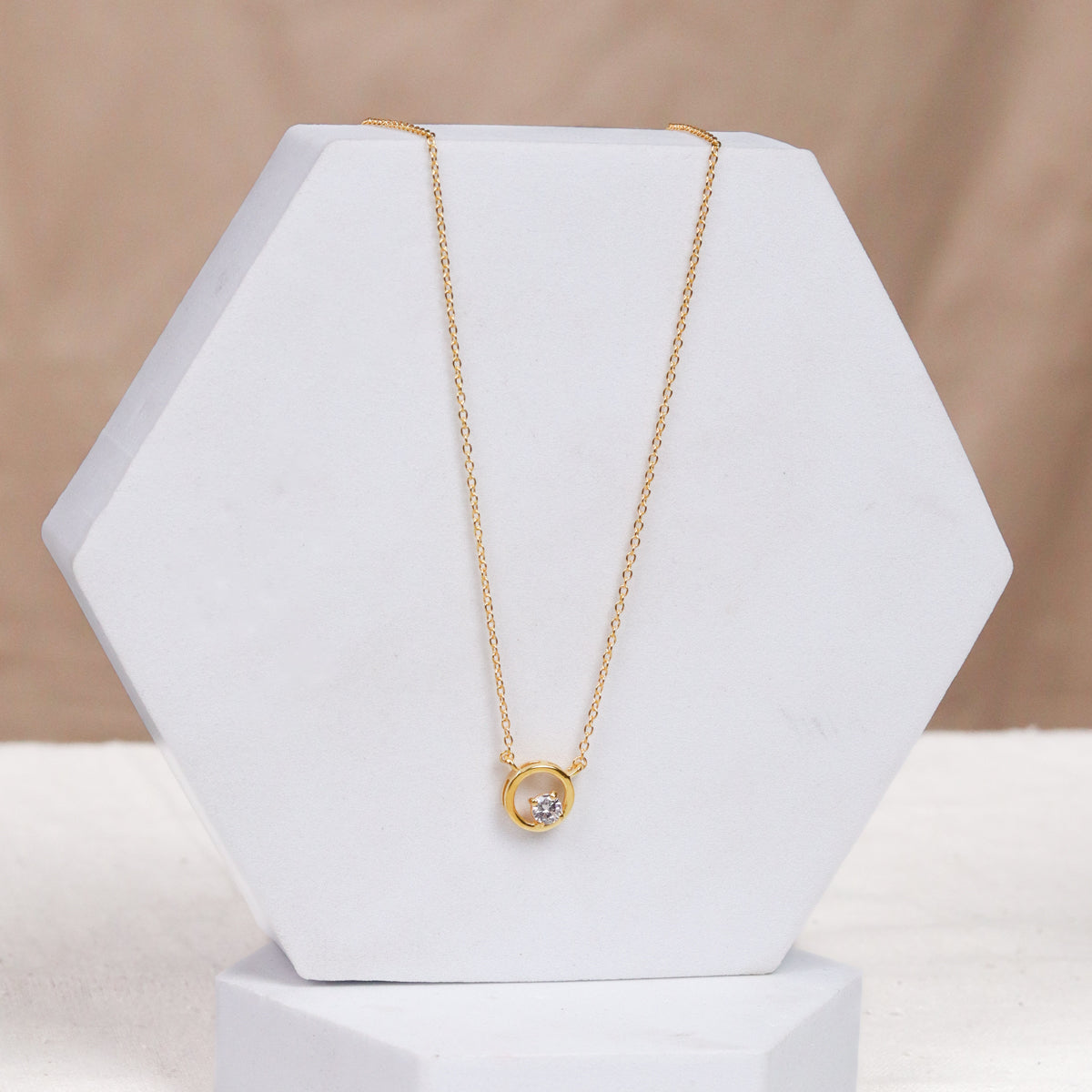 Silver Necklace with CZ Circle Pendant | 92.5 Silver | 22K Gold Plated