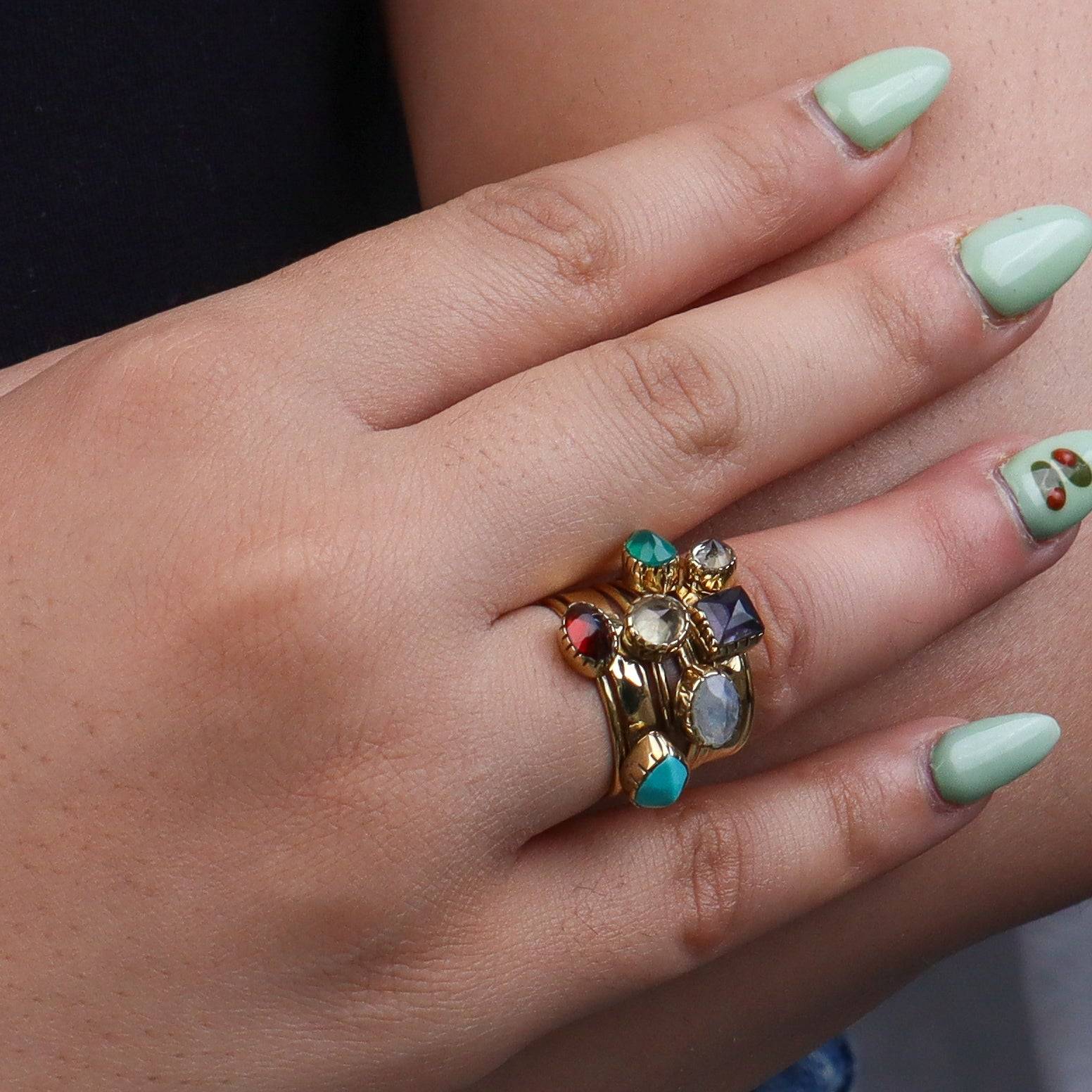 Model wearing Brass Fashion Ring for a stylish and contemporary fashion jewellery look