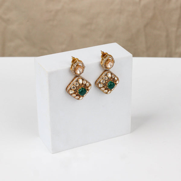 Detailed view of 22K gold-plated fashion earring highlighting intricate motifs, textured detailing, and premium 22K gold-plated finish