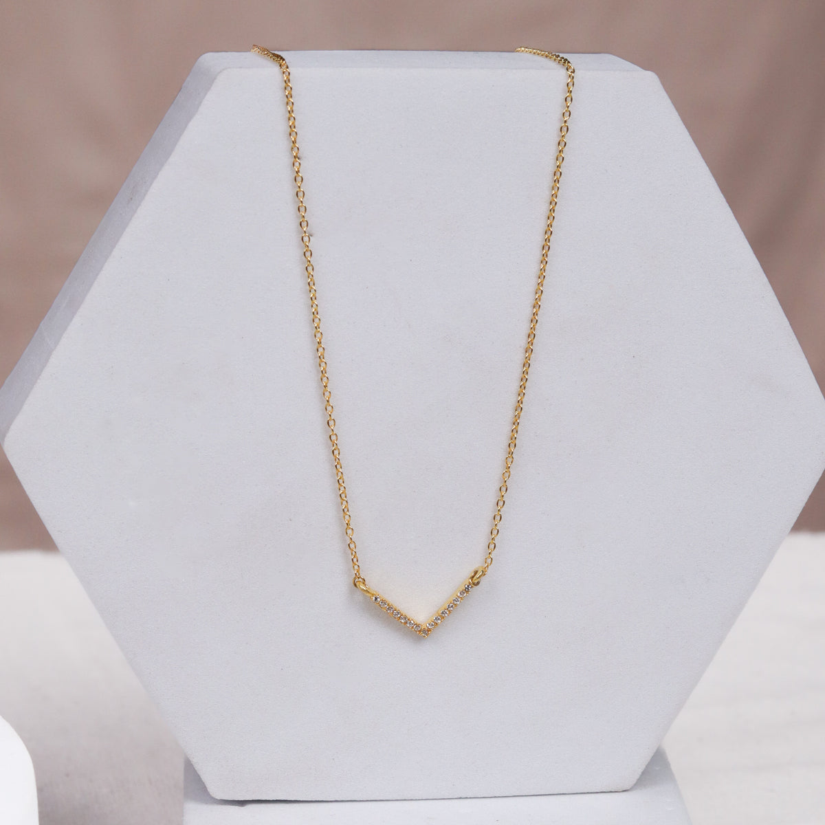 Silver CZ V-Shape Necklace|  92.5 Silver | 22K Gold Plated