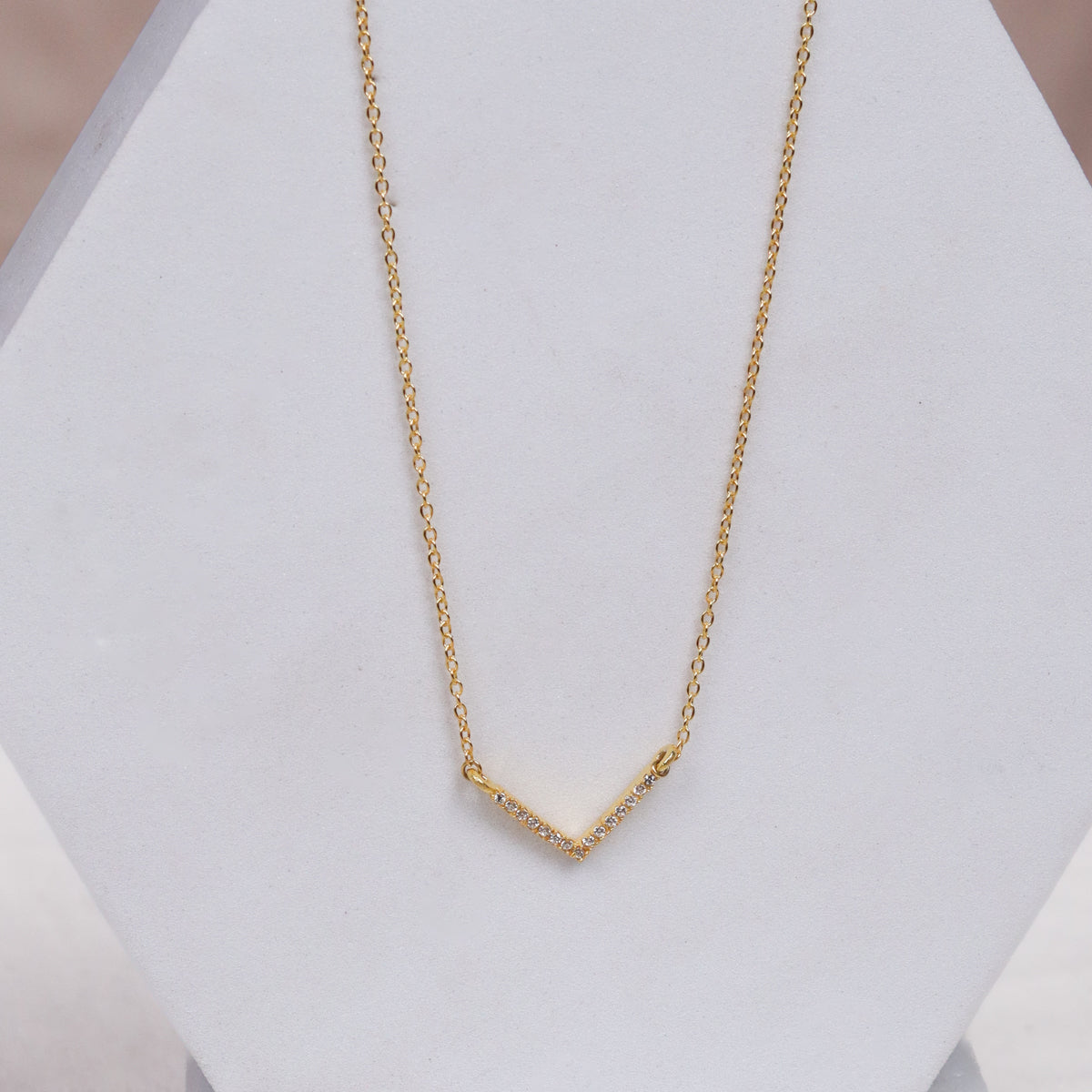 Silver CZ V-Shape Necklace|  92.5 Silver | 22K Gold Plated