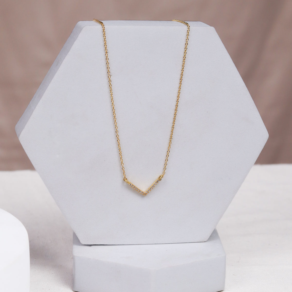 Silver CZ V-Shape Necklace|  92.5 Silver | 22K Gold Plated