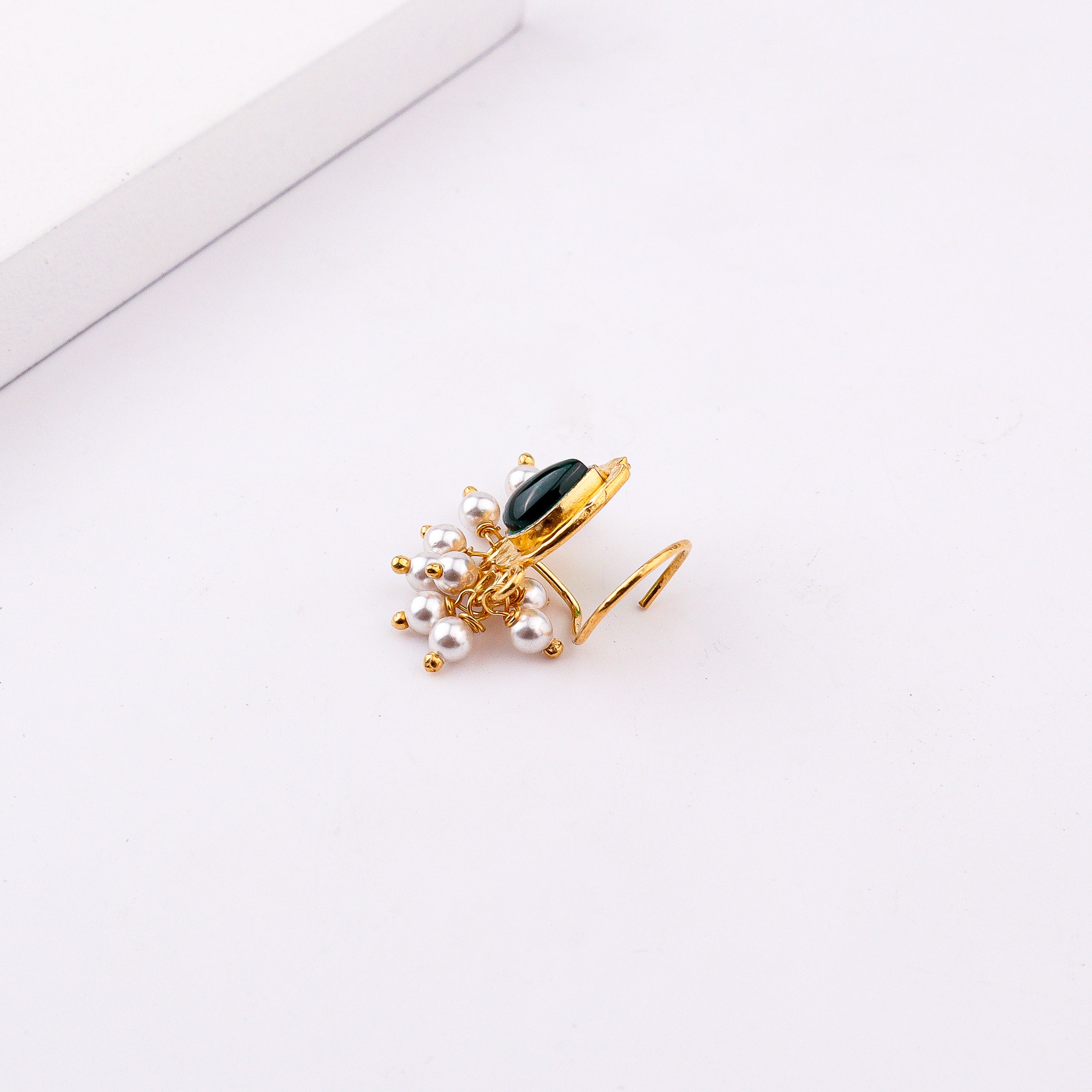 Green Drop Pierced Nose Pin | 22K Gold-Plated (Large)