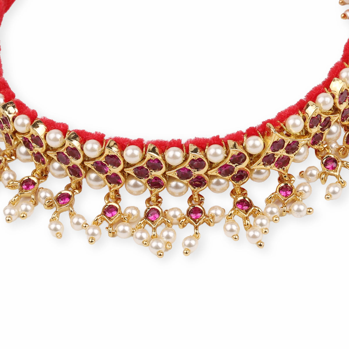 22K Gold Plated Fashion Pink Stone Chinchpeti