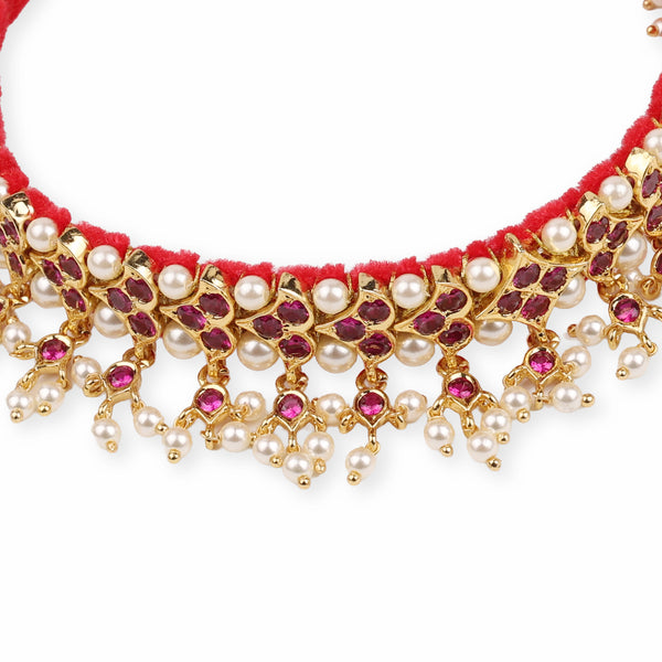 22K Gold Plated Fashion Pink Stone Chinchpeti