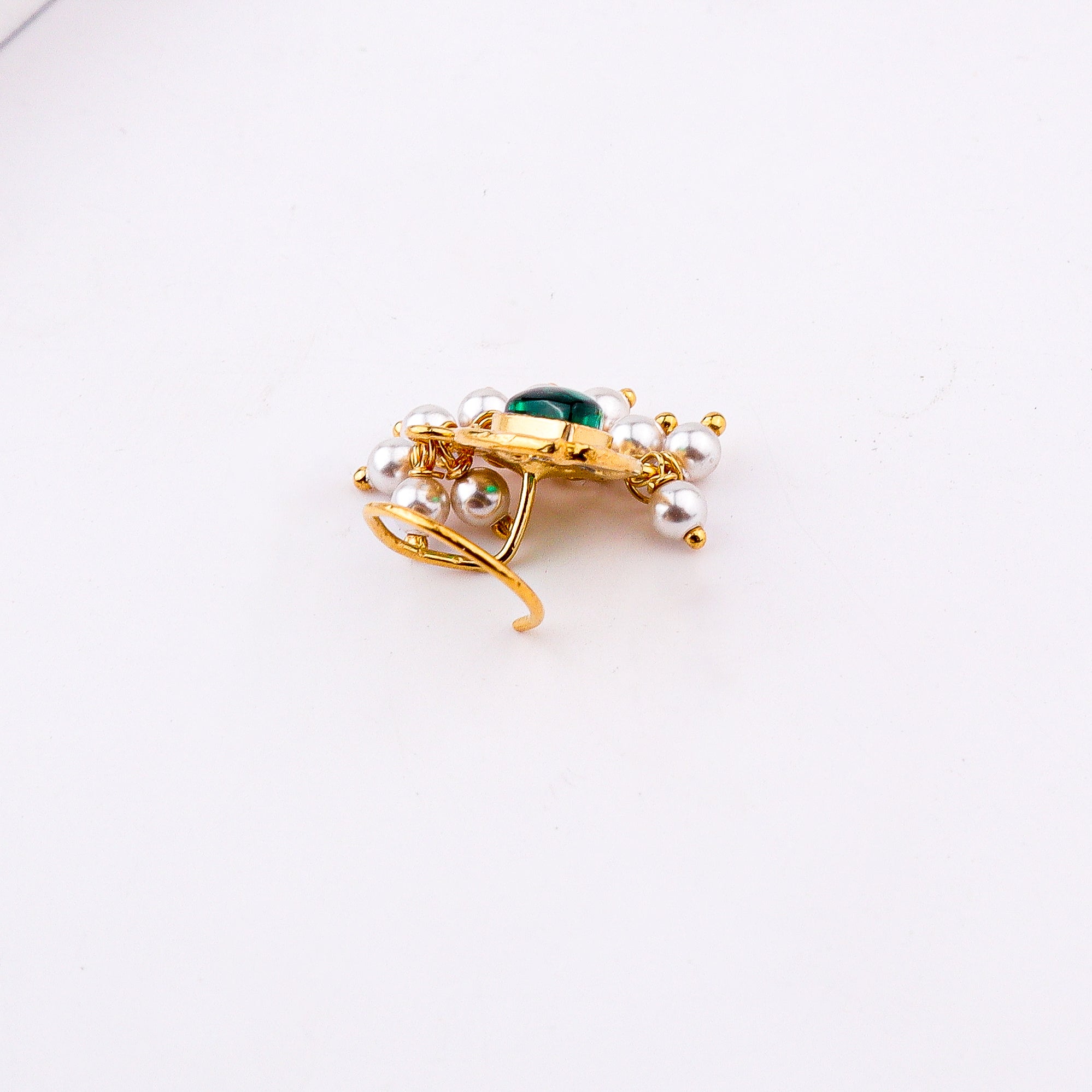 Green Drop Pierced Nose Pin | 22K Gold-Plated (Large)