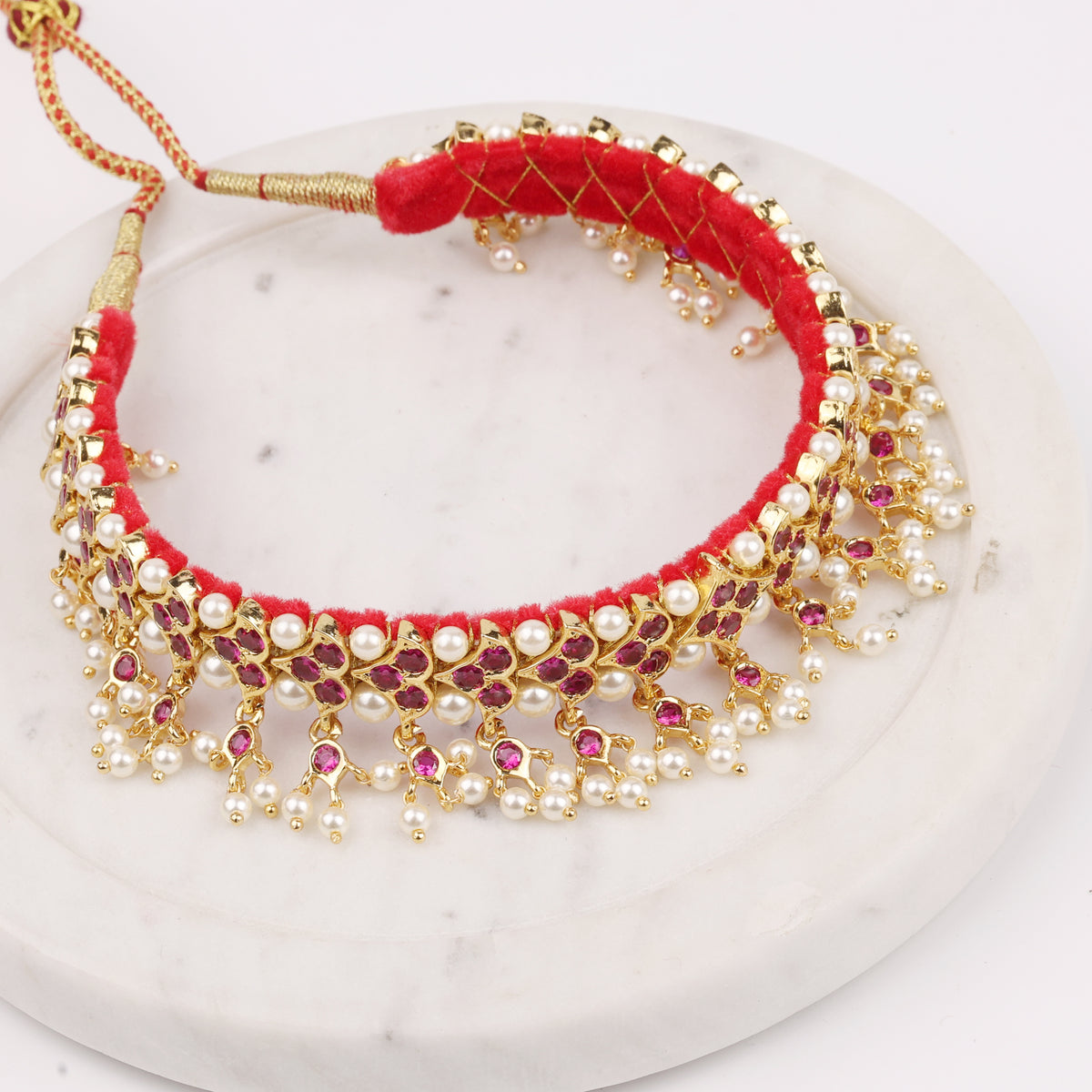 22K Gold Plated Fashion Pink Stone Chinchpeti