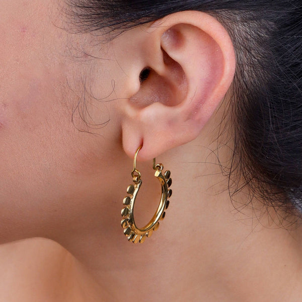 Model wearing Brass Fashion Earrings for a stylish and contemporary fashion jewellery look