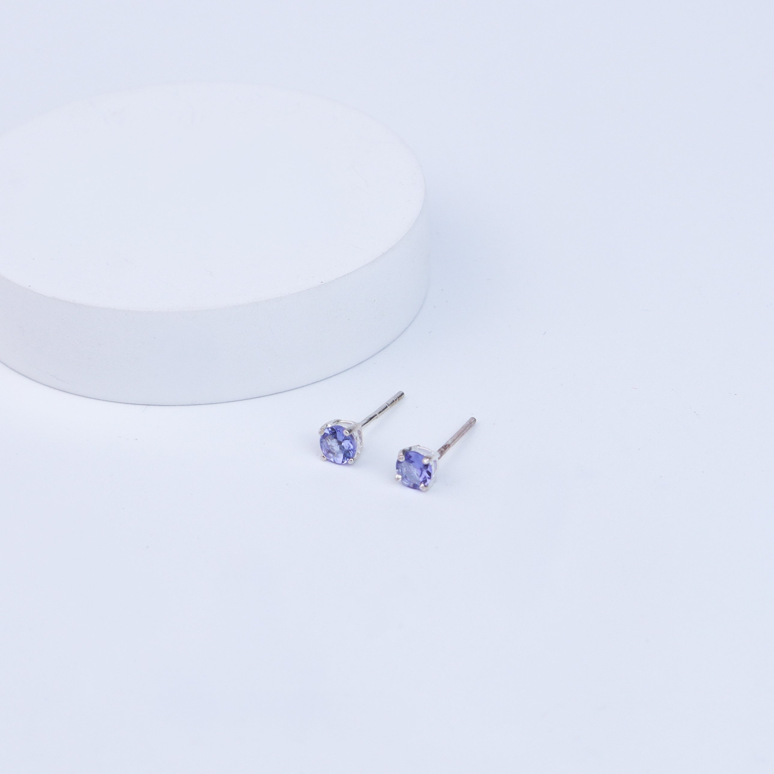 Silver Studs Iolite Stone Earring | CZ | 92.5 Silver