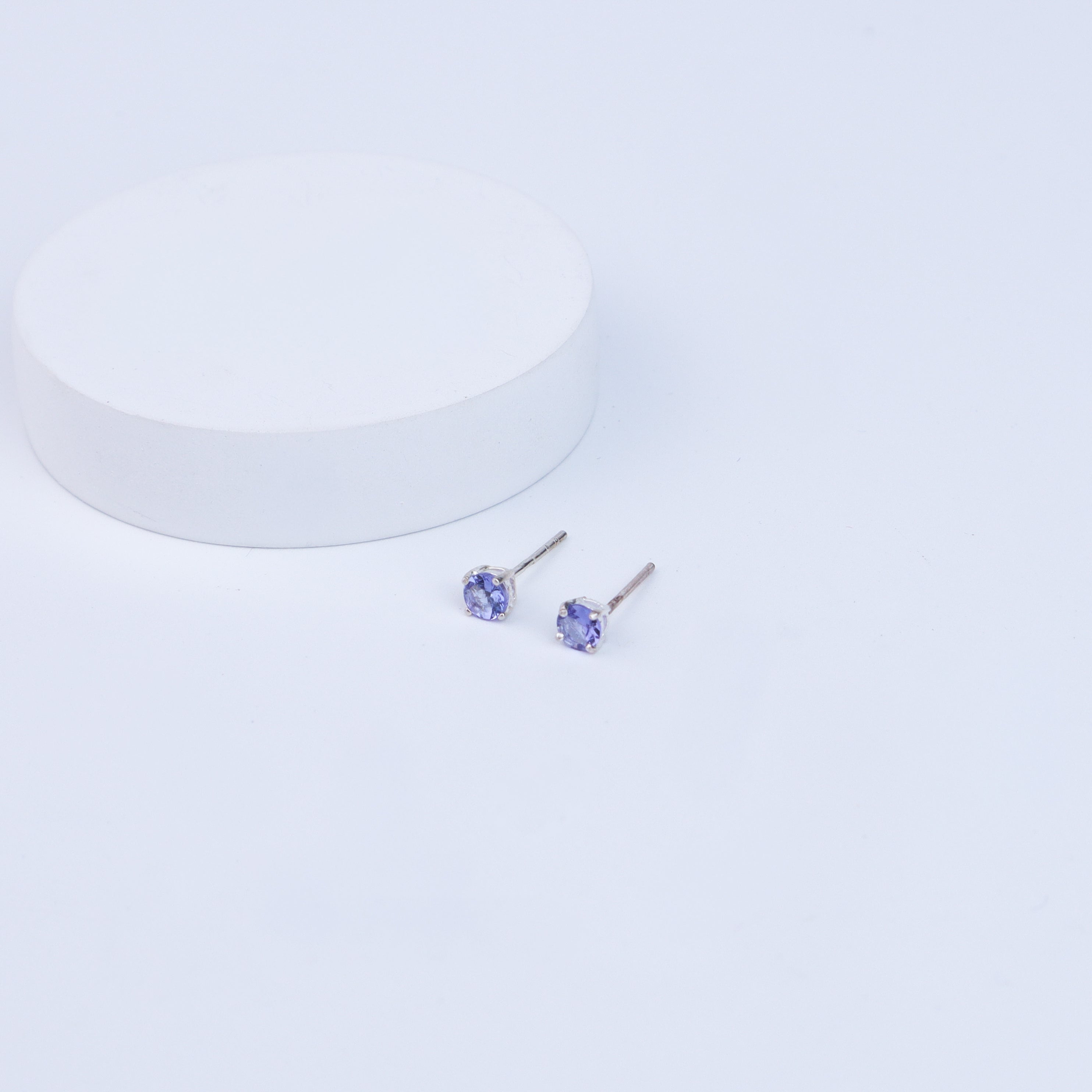 Silver Studs Iolite Stone Earring | CZ | 92.5 Silver
