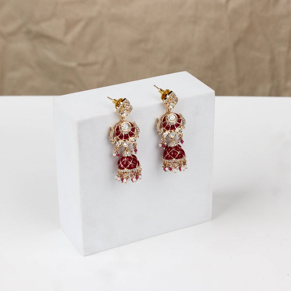 Close-up of a 22K gold-plated fashion earring showcasing intricate detailing, fine craftsmanship, and rich 22K gold plating