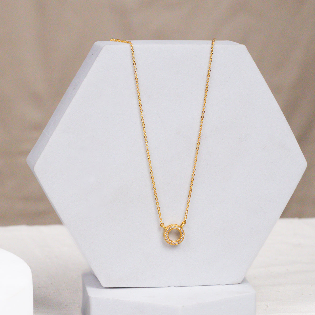 Silver Circle CZ Pendant Necklace | 92.5 Silver | 22K Gold Plated