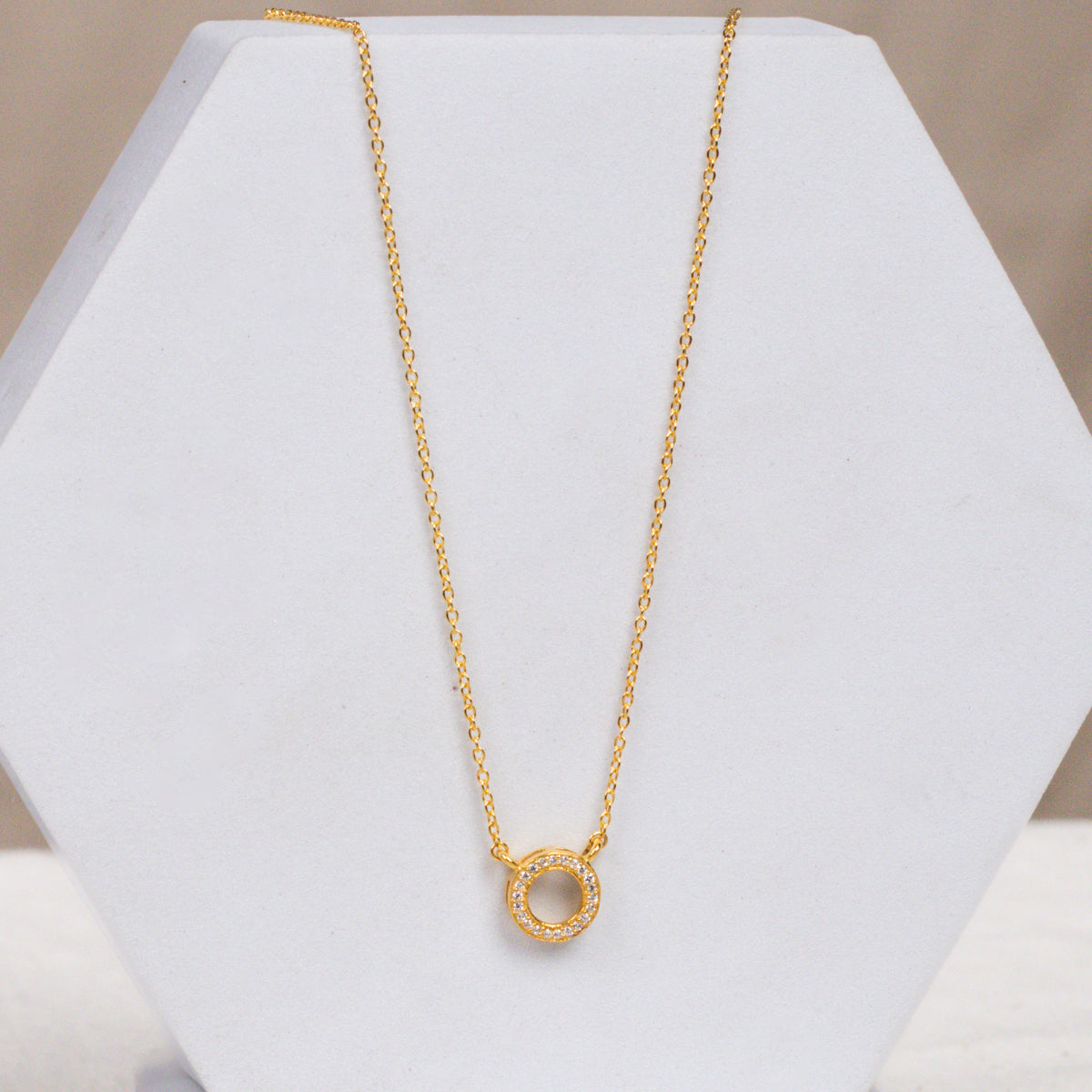 Silver Circle CZ Pendant Necklace | 92.5 Silver | 22K Gold Plated