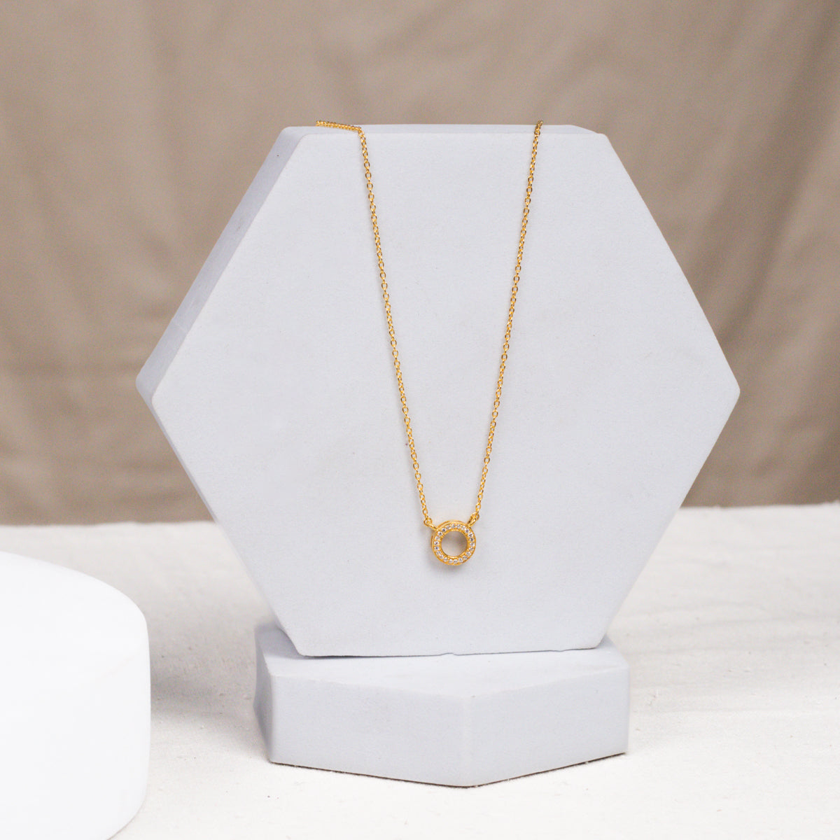 Silver Circle CZ Pendant Necklace | 92.5 Silver | 22K Gold Plated