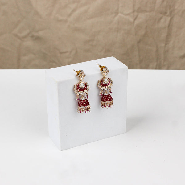 Detailed view of 22K gold-plated fashion earring highlighting intricate motifs, textured detailing, and premium 22K gold-plated finish