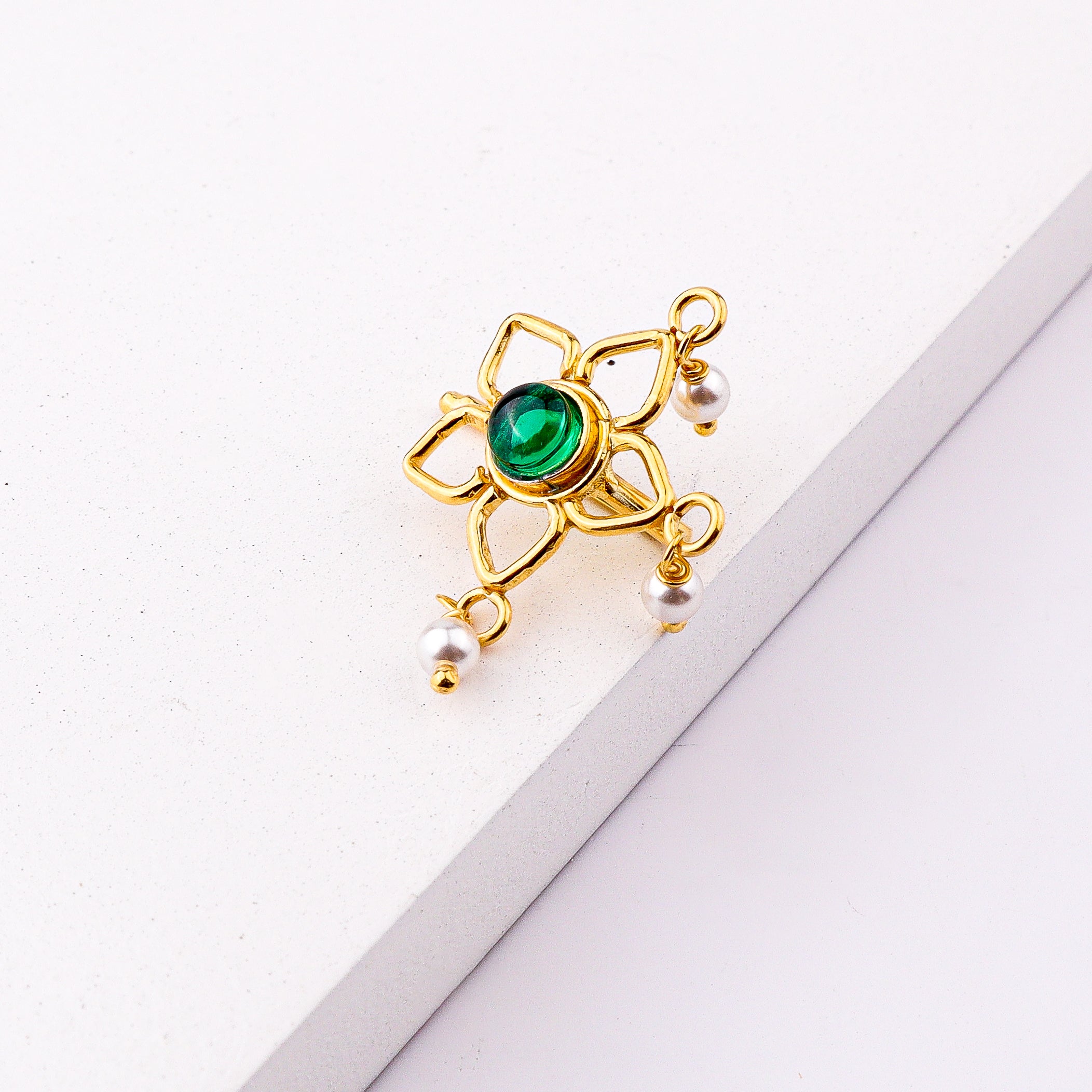 Green Flower Clip-On Nose Pin | 22K Gold-Plated (Large)