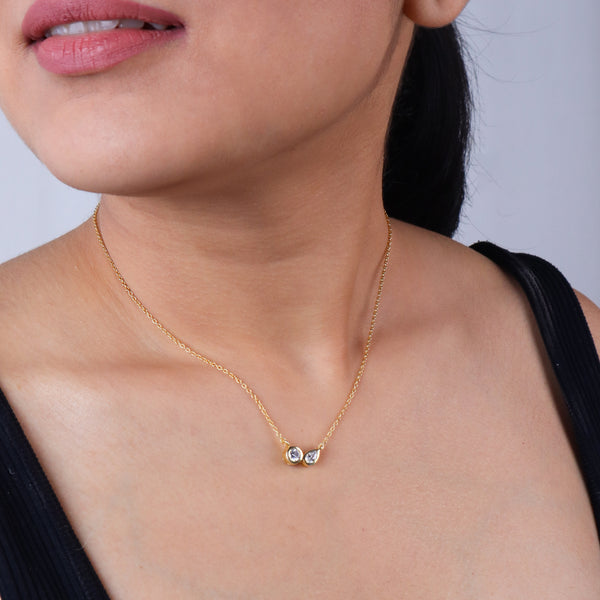 Silver Chain with Twin CZ Dots | 92.5 Silver | 22K Gold Plated