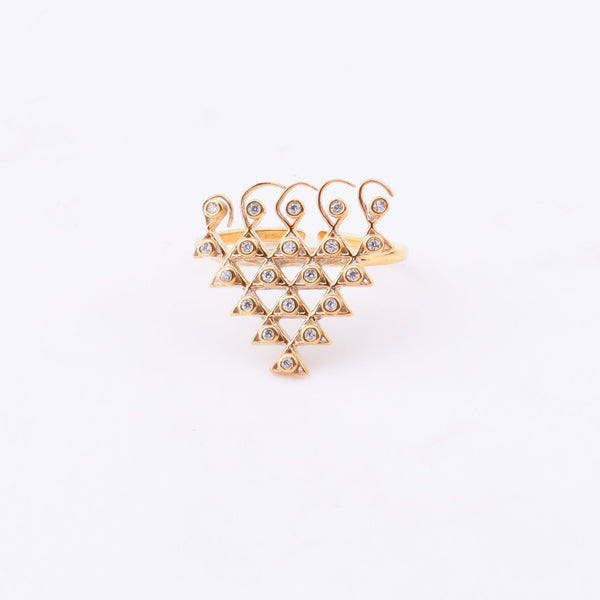 Back view of gold plated Saraswati ring showing intricate design