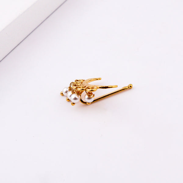 Hammered Chandrakor Clip-On Nose Pin | 22K Gold-Plated (Large)