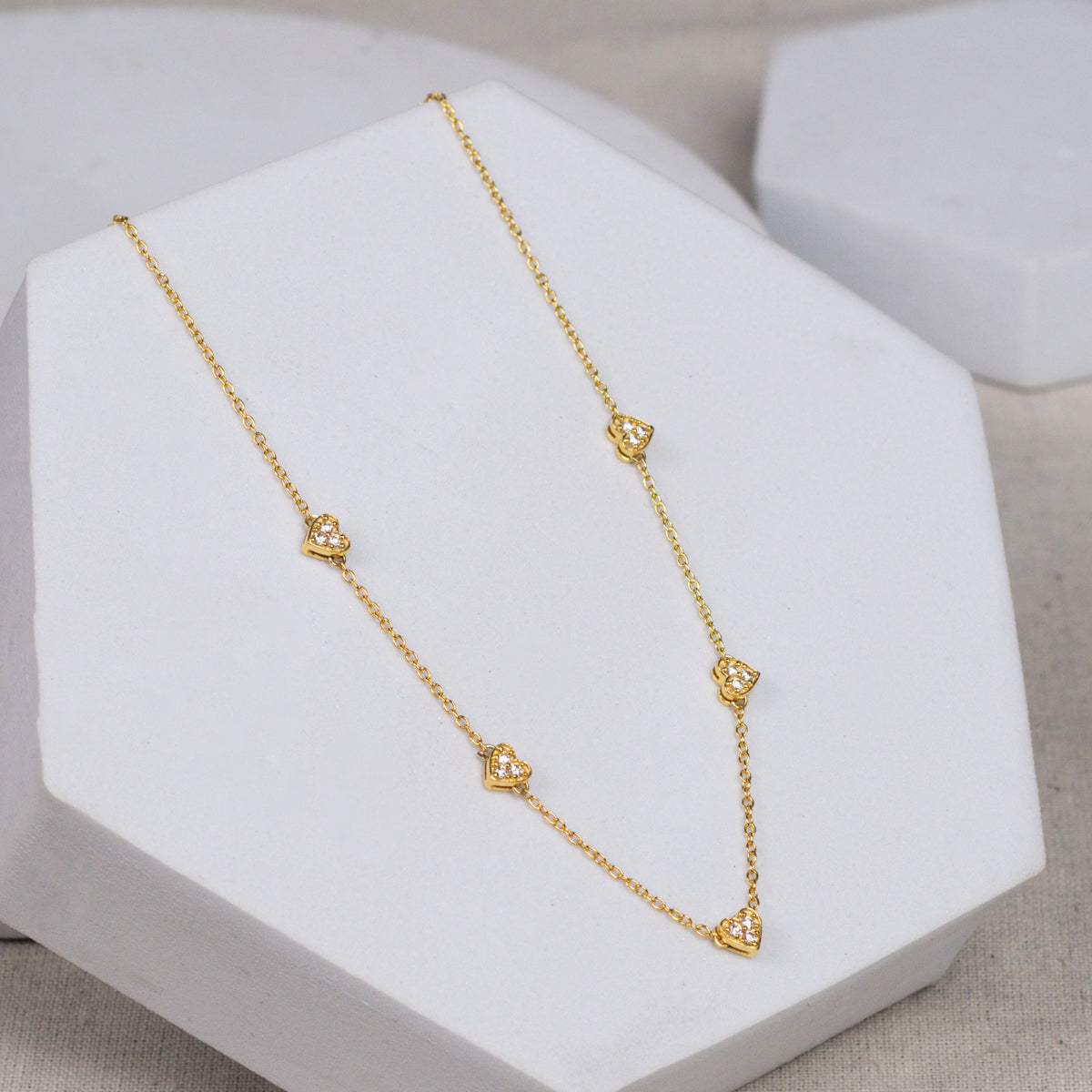 Silver CZ Studded Heart Motif Necklace | 92.5 Silver | 22K Gold Plated
