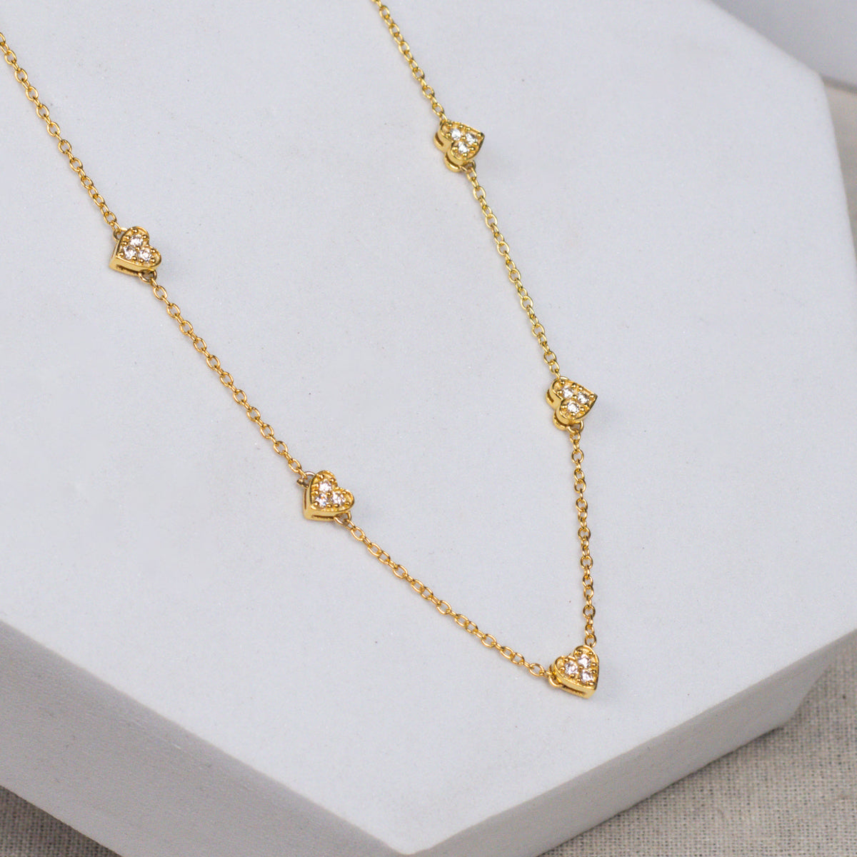 Silver CZ Studded Heart Motif Necklace | 92.5 Silver | 22K Gold Plated